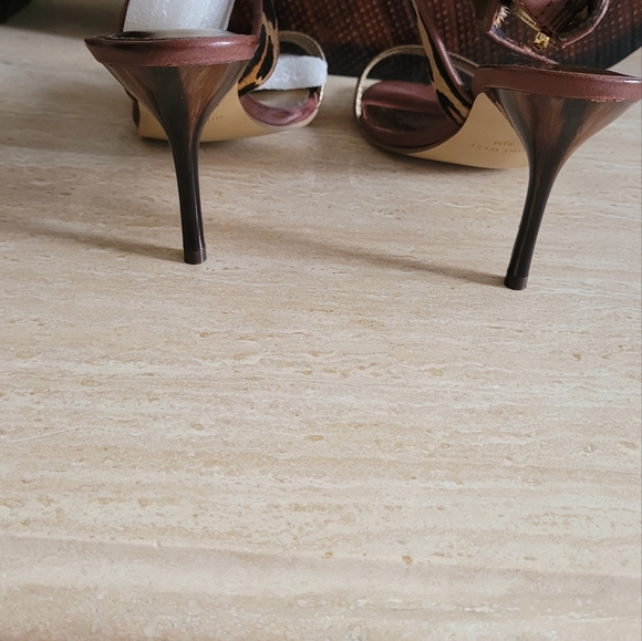 Nine West Leather cowhide animal print sandals heel - Picture 4 of 4